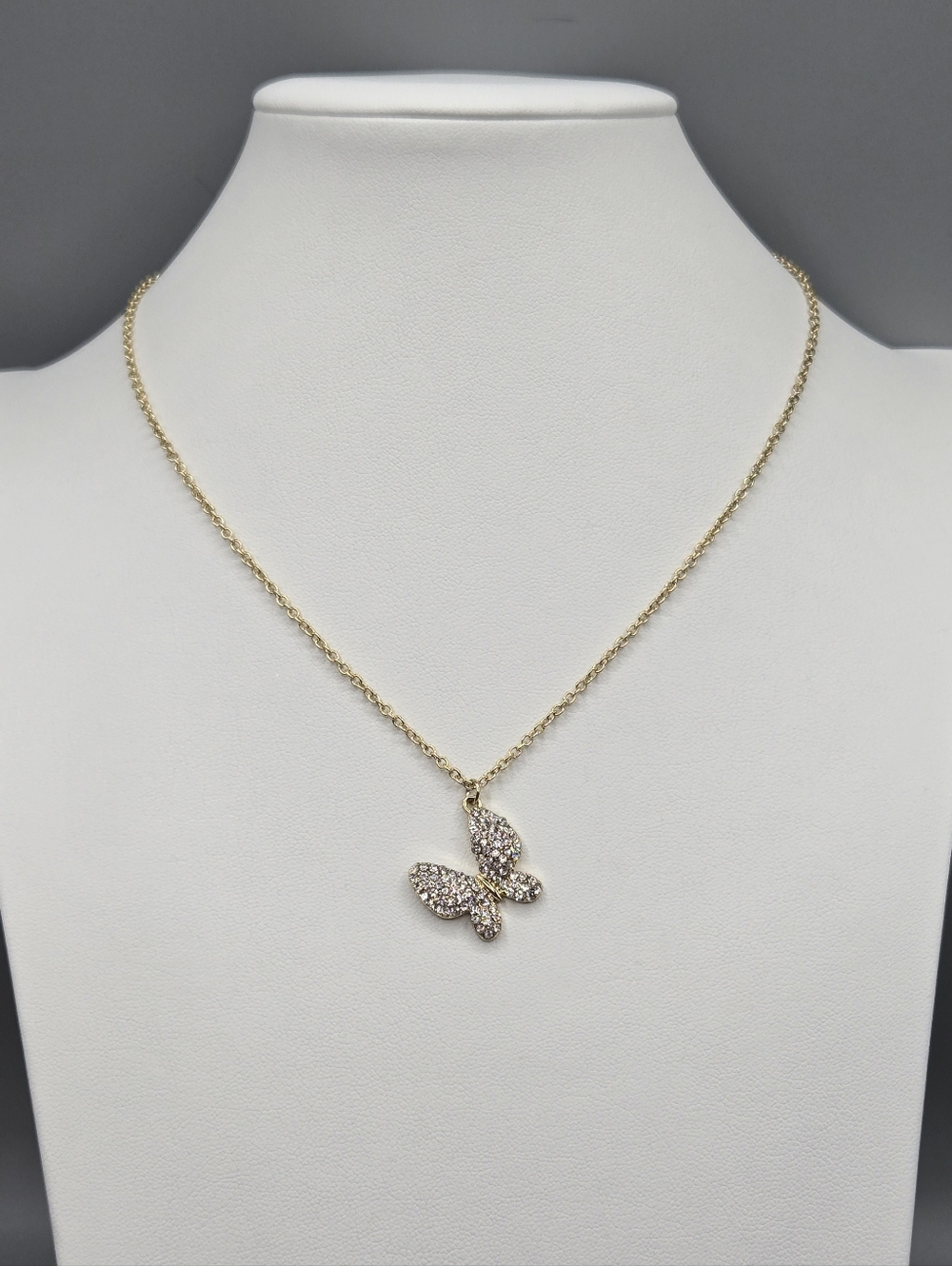 Swarovski Crystal Elements Gold Butterfly Necklace 17 - 20 inch Bridal Casual - Picture 3 of 5